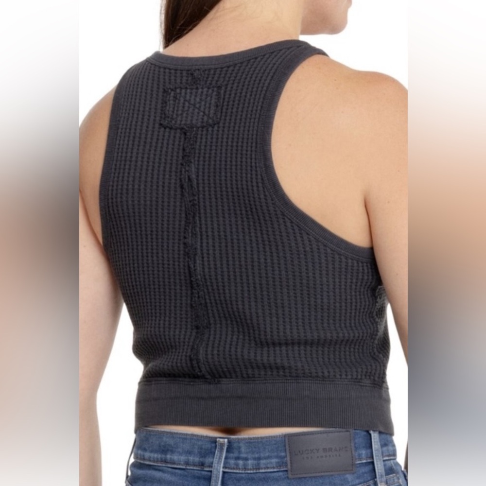 NWT FREE PEOPLE Vest Tank Top Black Waffle Thermal Size Small - Picture 3 of 6